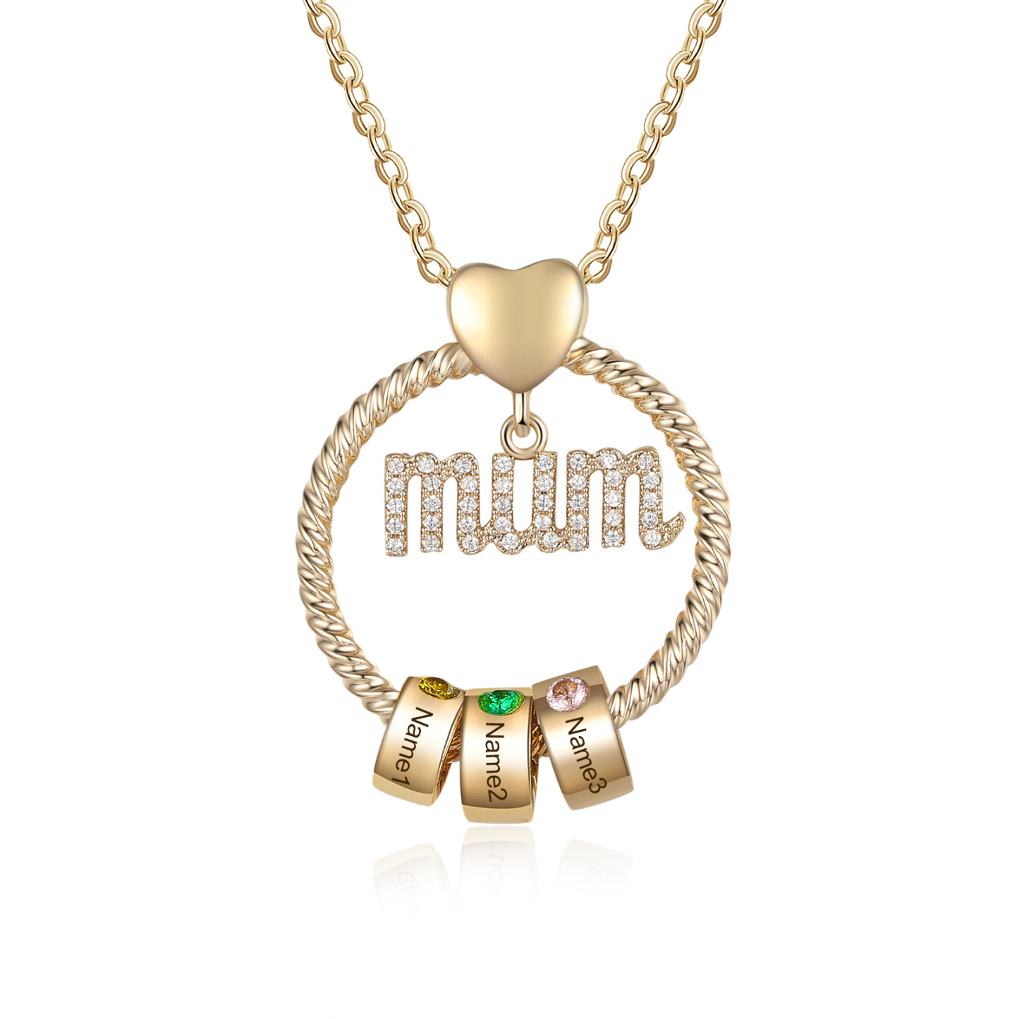3 Names-Personalized Mom Necklace Set With  Premium Custom Necklace With 3 Birthstones Engraved Names Gift For Mother