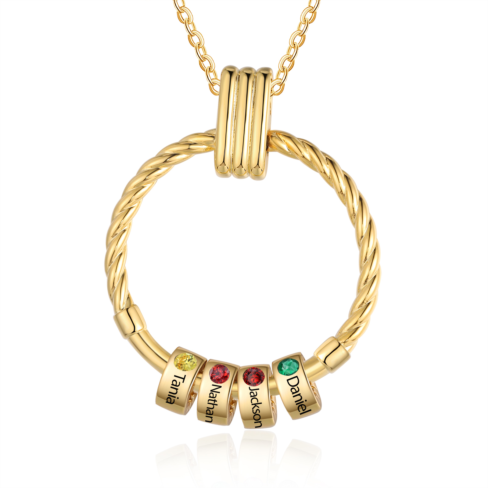 4 Names - Personalized Round Pendant Necklace Customized Name Gift for