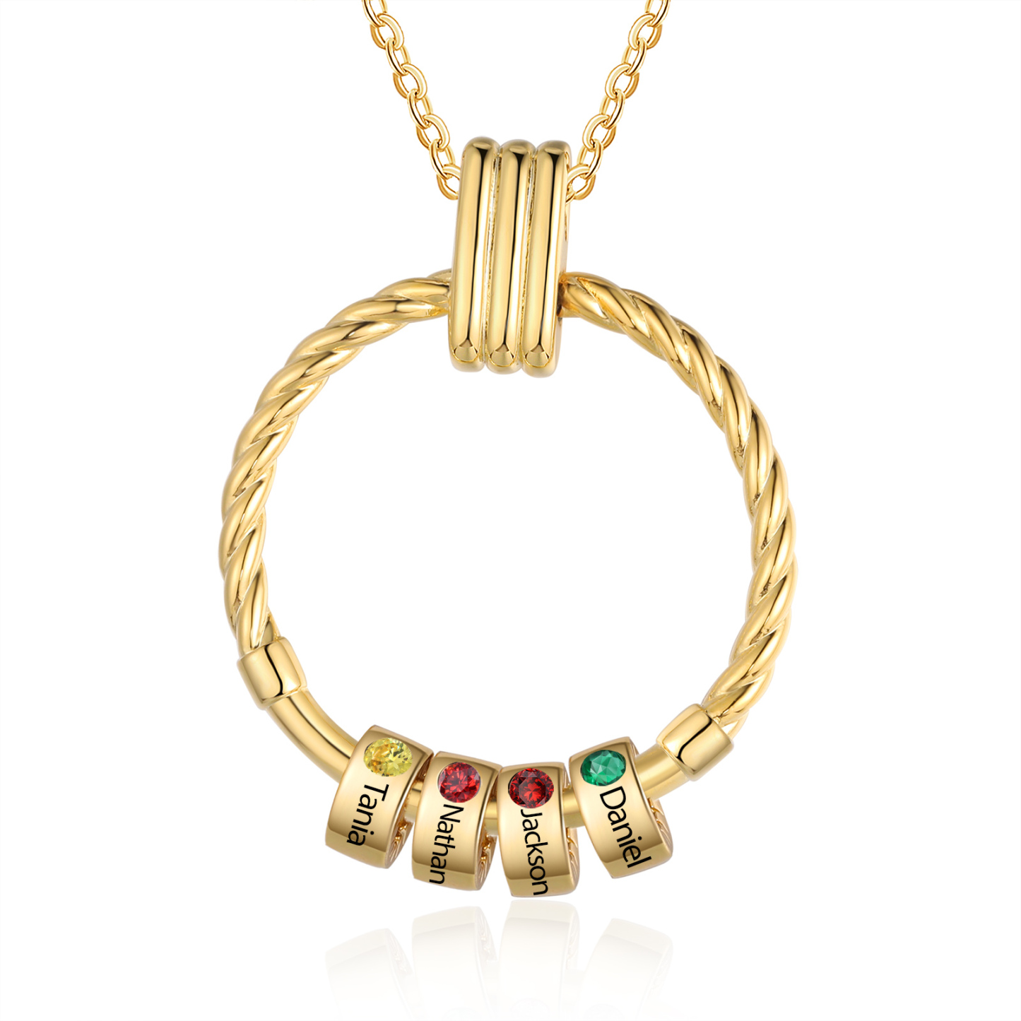 4 Names - Personalized Round Pendant Necklace Customized Name Gift for