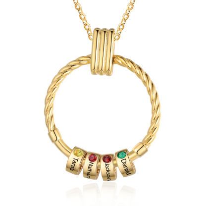 4 Names - Personalized Round Pendant Necklace Customized Name Gift for