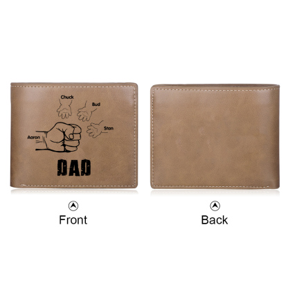 4 Names-Personalized Leather Men Wallet Engraved 4 Names Fist Bump Folding Wallet Gift For Dad