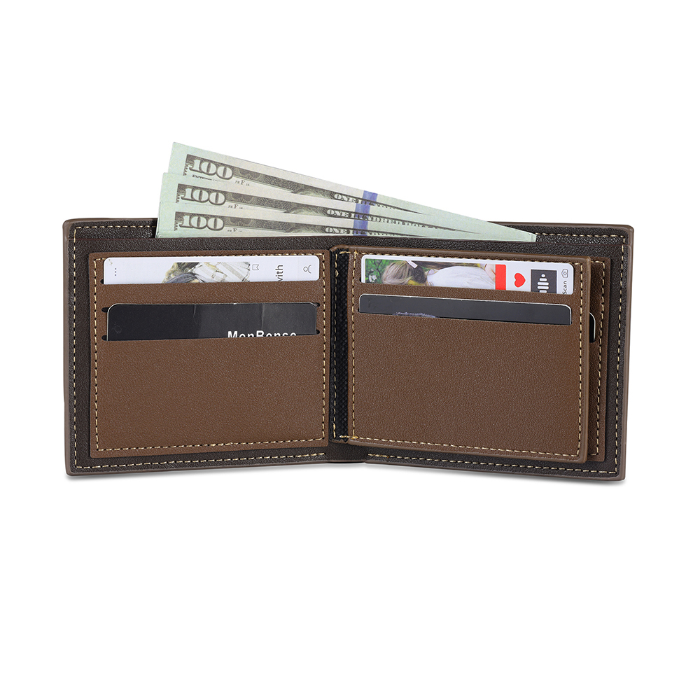 Photo Personalized Leather Men's Wallet Customized Name Letter Folding Wallet Two Colors Available with Gift Box for Dad