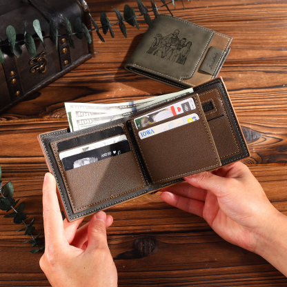 6 Names - Personalized Photo Custom Leather Men's Wallet as a Father's Day Gift for Dad
