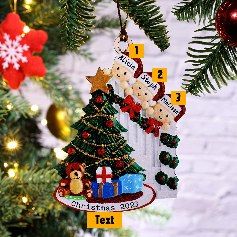3 Names-Family Christmas Wooden Ornament Custom 3 Names Hanging Ornament Gifts For Family-Peeking Family