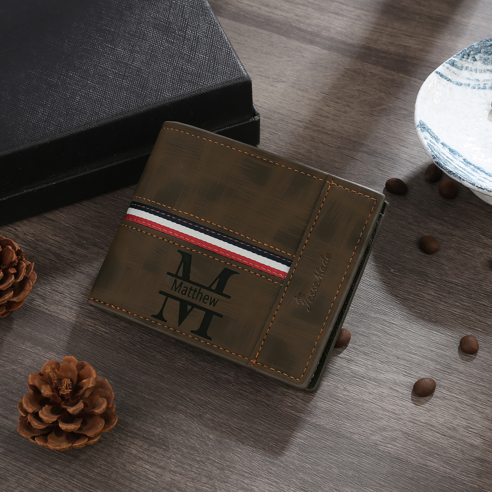 Personalized Name Leather Men's Wallet With Card Slot Engraved Name & Letter & Photo Christmas Gift For Him | Jessemade