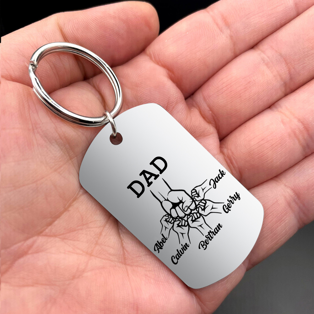 5 Names - Personalized Fist Pendant Keychain Gift Set - Customized Photo Special Gift for Dad