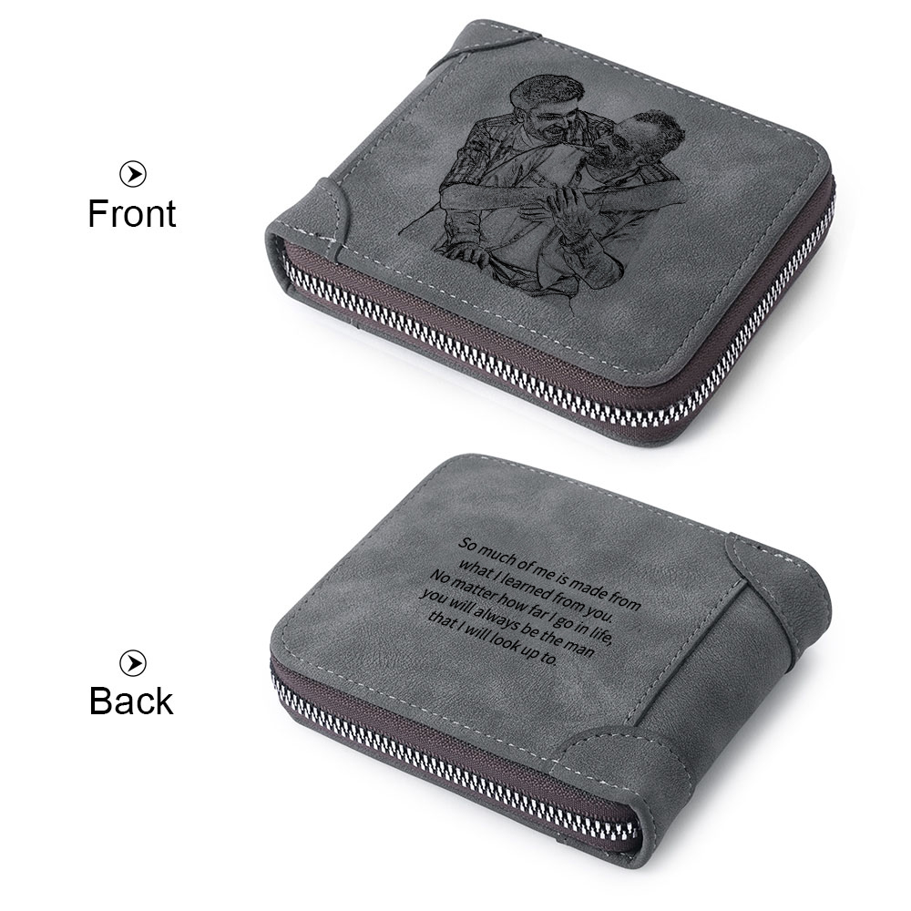 Photo Personalized Leather Zipper Men's Wallet Custom Text Fold Wallet for Dad