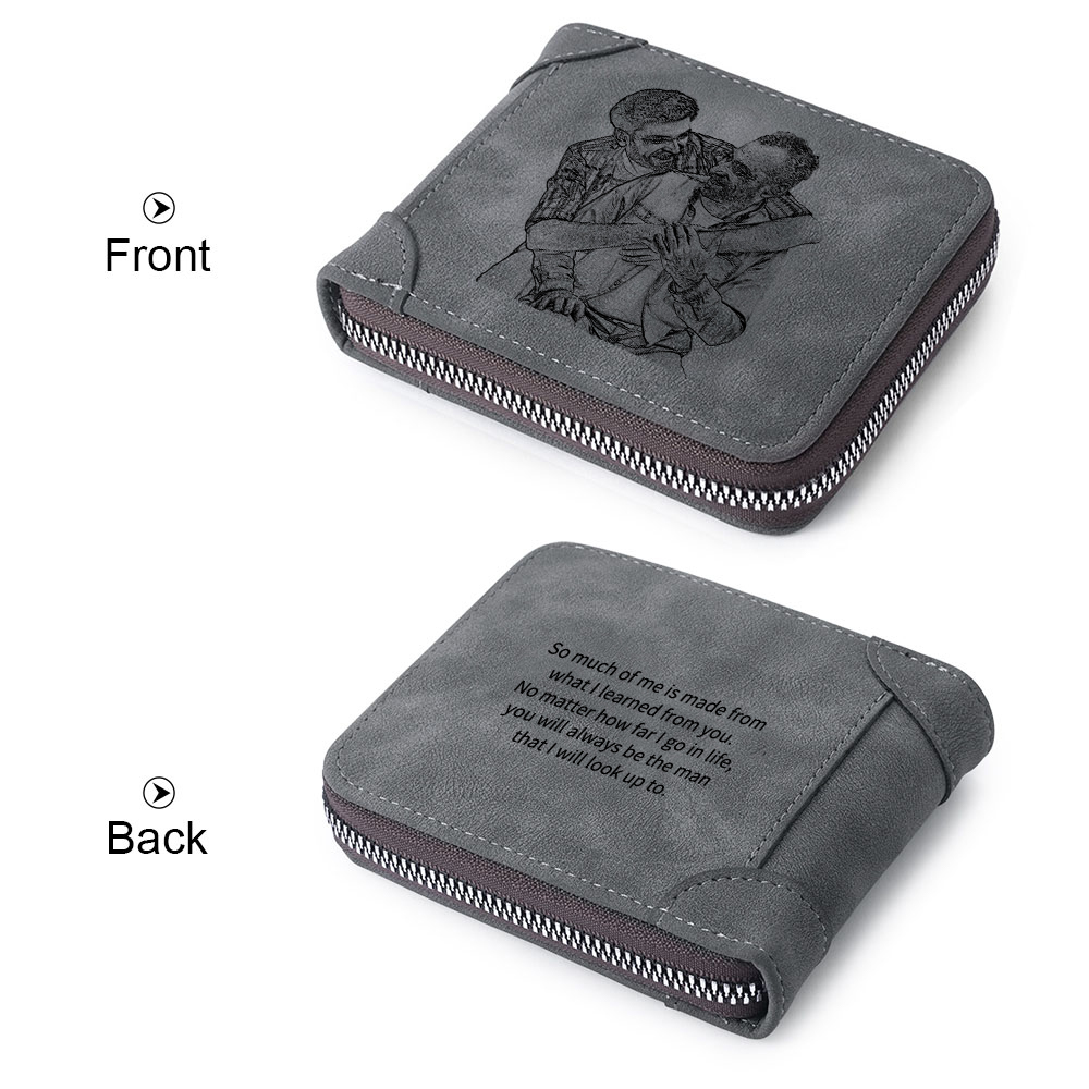 Photo Personalized Leather Zipper Men's Wallet Custom Text Fold Wallet for Dad