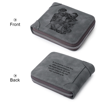Photo Personalized Leather Zipper Men's Wallet Custom Text Fold Wallet for Dad