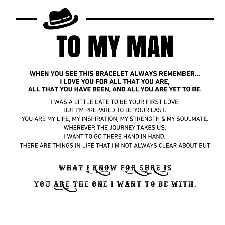 Personalized To My Man Carbon Fiber Energy Bracelet Gift Set, Custom Photo ID Bar Men's Bracelet Bangle Gifts For Him