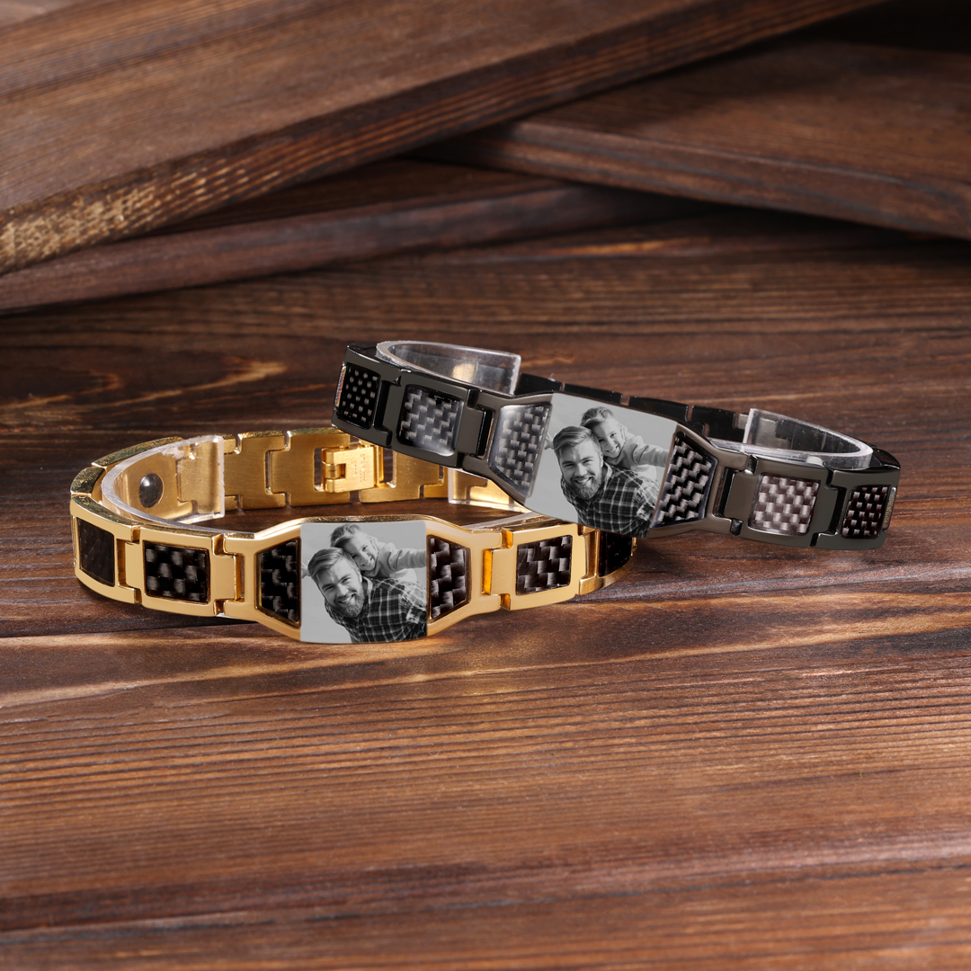 Personalized Bracelet Custom Photo ID Bar Men's Bracelet Bangle Gifts For Him