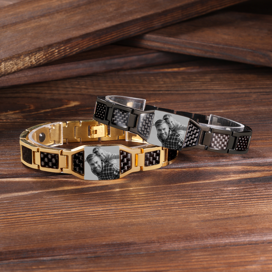 Personalized Wristband Bracelet Custom Photo ID Bar Men's Bracelet Bangle Gifts For Him