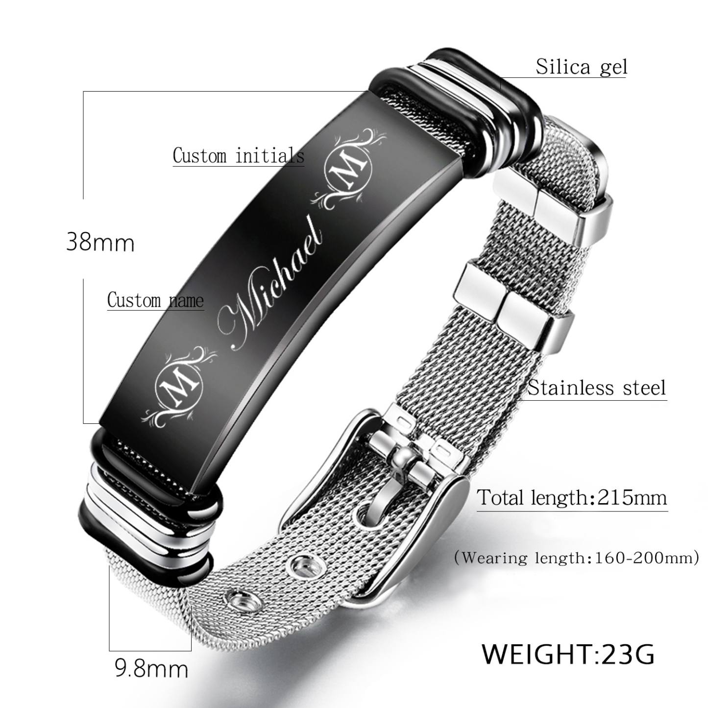 Personalized Men's Name Bracelet Custom Name Letter Watchband Initial ID Bar Bangle Gifts For him