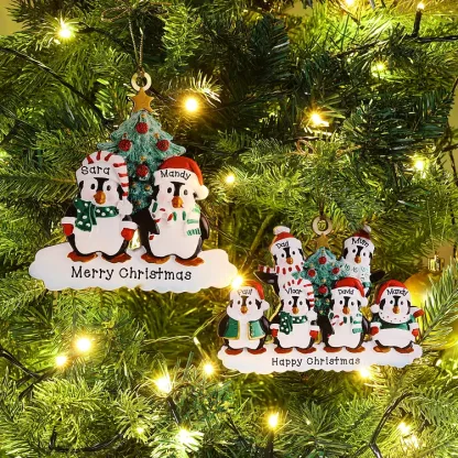 9 Names-Personalized Family Wooden Christmas Ornament-Custom 8 Names Hanging Ornament Gifts For Family-Winter Penguin Family