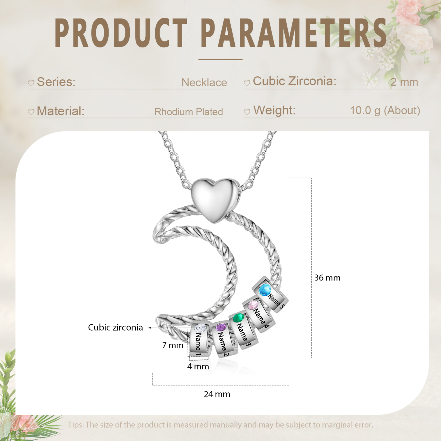 5 Names - Personalized Moon Pendant Necklace Custom Birthstones & Names Necklace Gift for Her | Jessemade