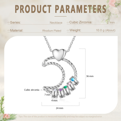 5 Names - Personalized Moon Pendant Necklace Custom Birthstones & Names Necklace Gift for Her | Jessemade