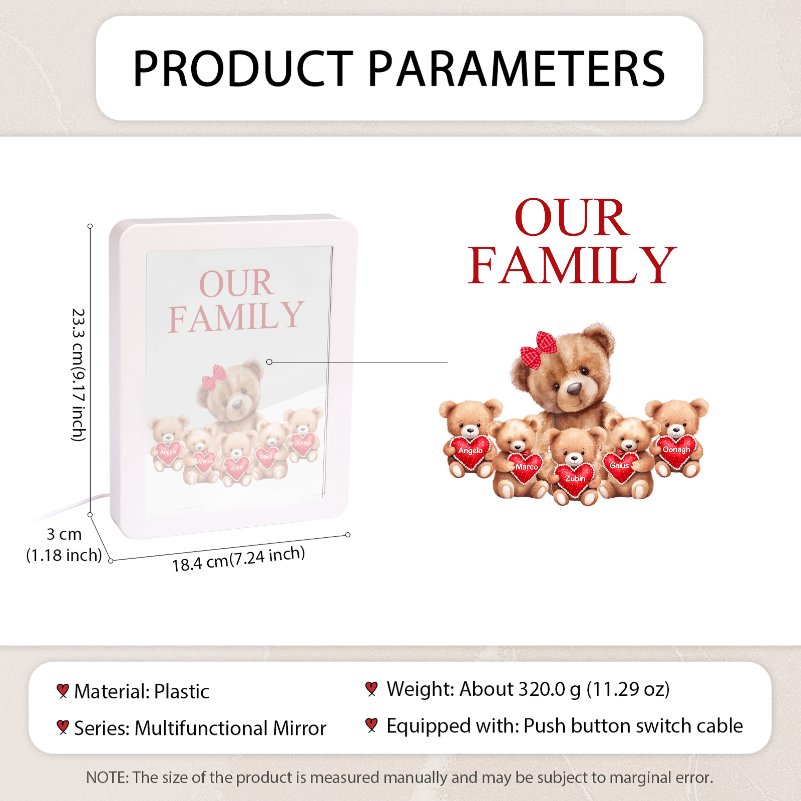 5 Names - Personalized Mum Home Bear Style Custom Text LED Night Light Gift for Mom