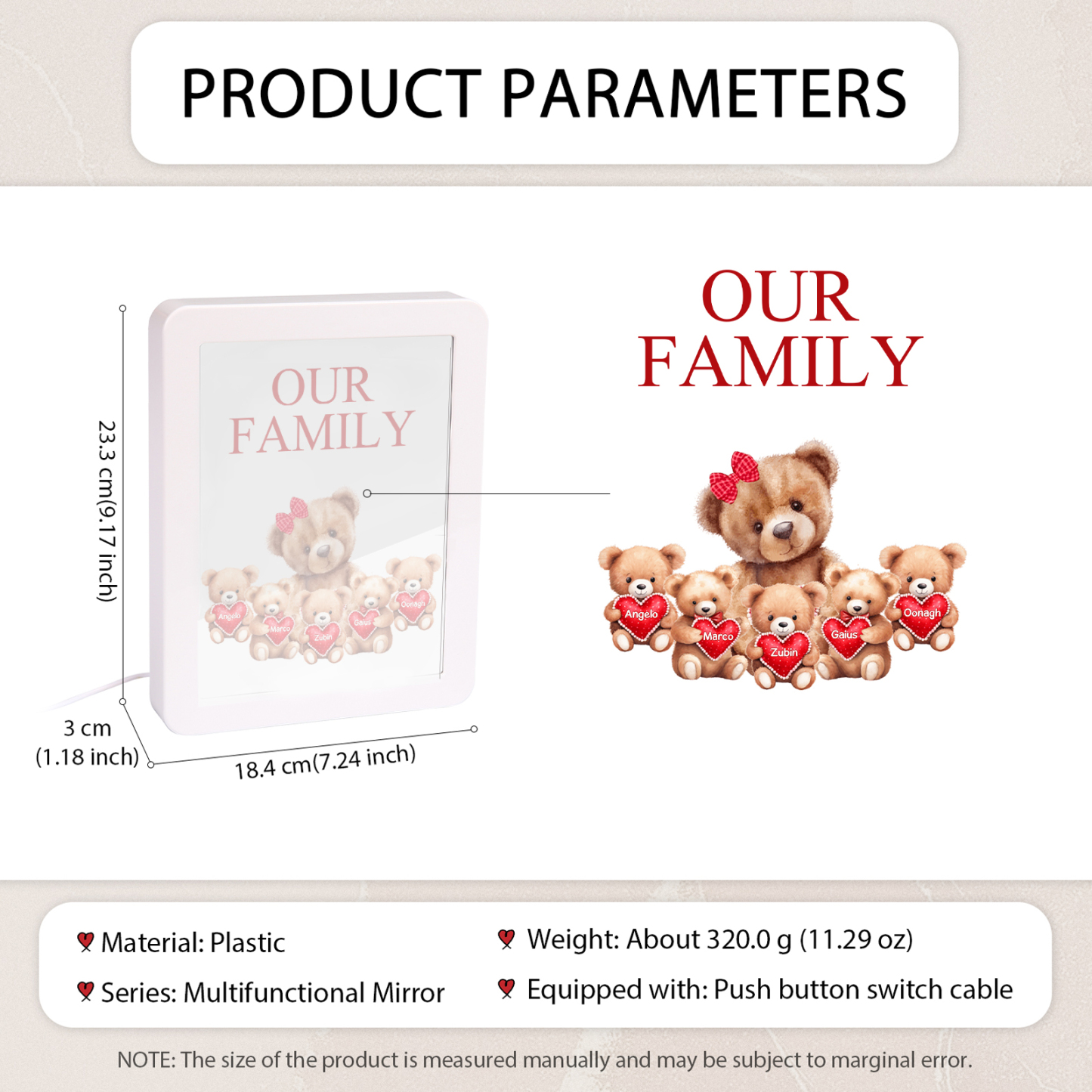 5 Names - Personalized Mum Home Bear Style Custom Text LED Night Light Gift for Mom