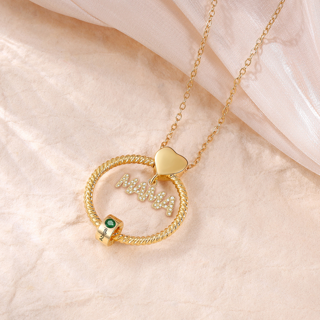 1 Name-Personalized Mom Necklace Set With  Premium Custom Necklace With 1 Birthstones Engraved Names Gift For Mother