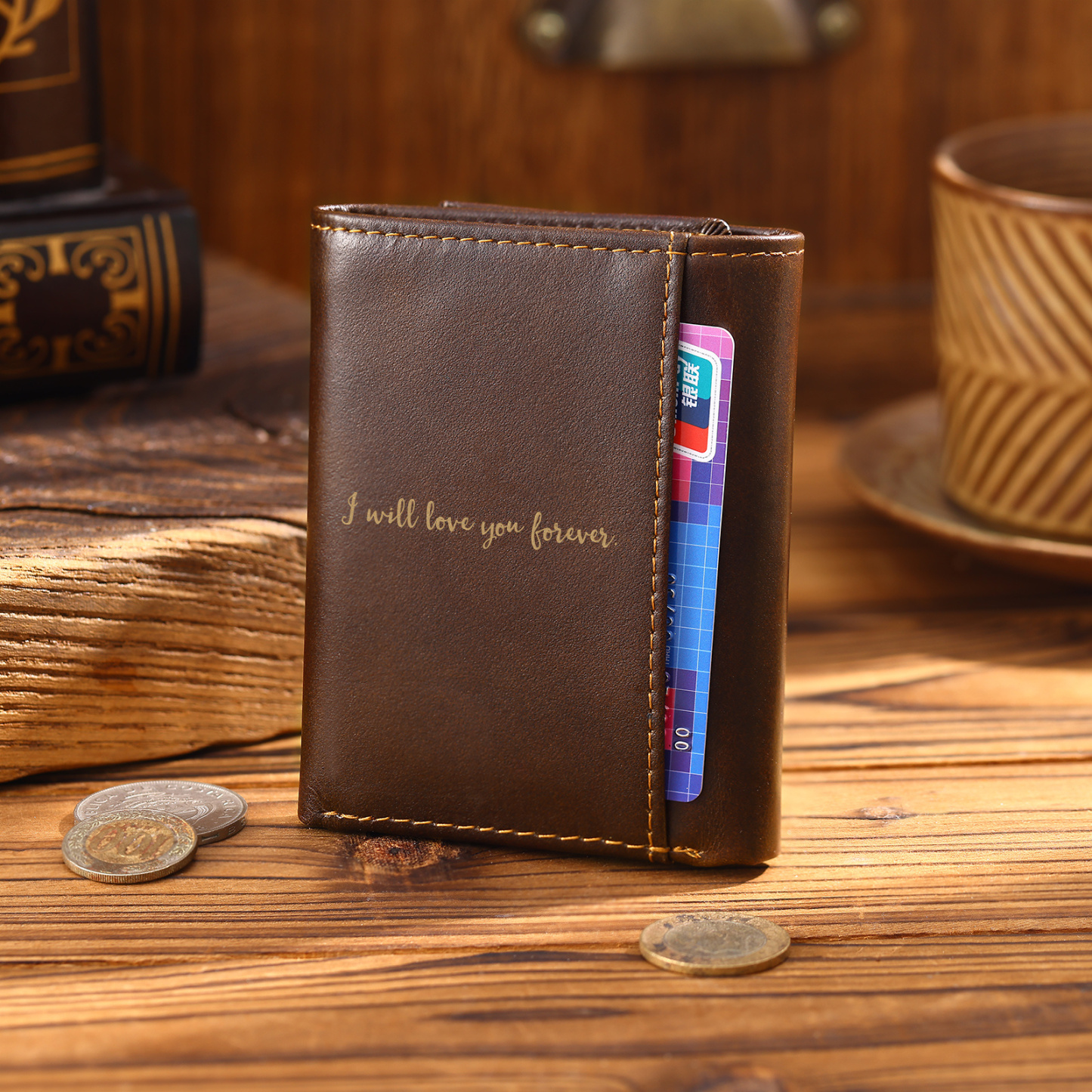 Personalized Genuine Leather Wallet With RFID Protection Trifold Custom With Initials And Name