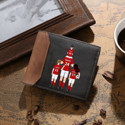 Personalised Men's Wallet - Customised with 2–9 Figures, Names and Outfit Numbers, Father and Child Design, Valentine’s Day Gift for Him | Jessemade