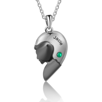 Custom 2Pcs Couple Birthstone Necklace, Customized Name Necklace Couple Gift