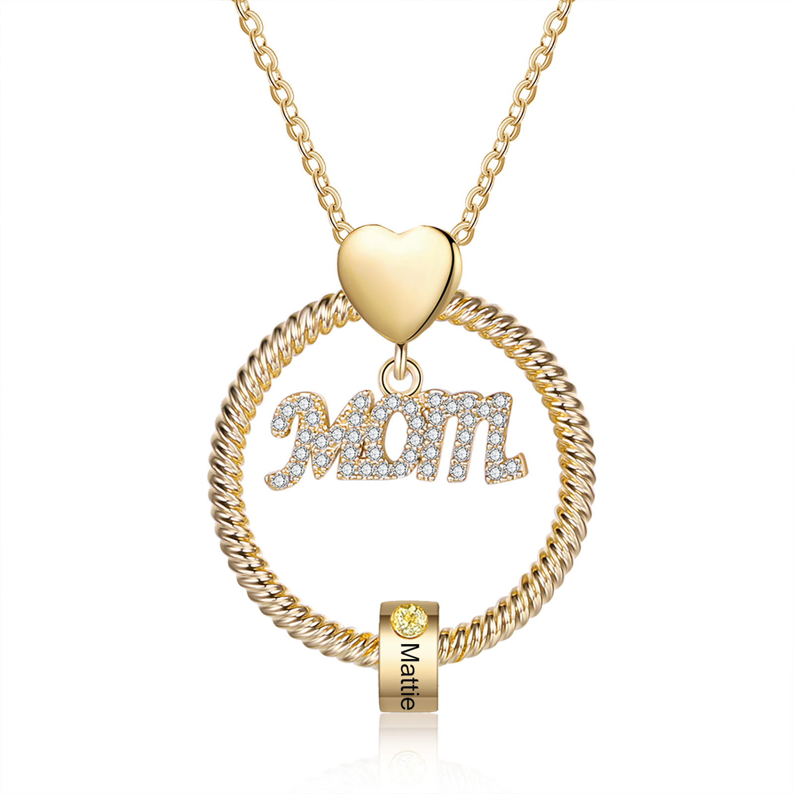 3 Names-Personalized Mom Necklace Set With  Premium Rotating Rose Flower Gift Box-Custom Necklace With 3 Birthstones Engraved Names Gift For Mother