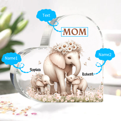 2 Names-Personalized Elephant Acrylic Heart Keepsake Custom Text Acrylic Plaque Ornaments Gifts for Mom