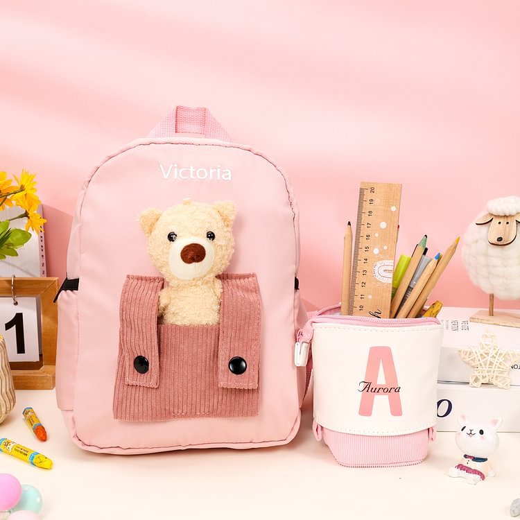 Personalized Custom 1 Letter and 3 Names Gift Set Custom Backpack and Pencil Case and Ruler Gift Set Back to School Gift for Daughter