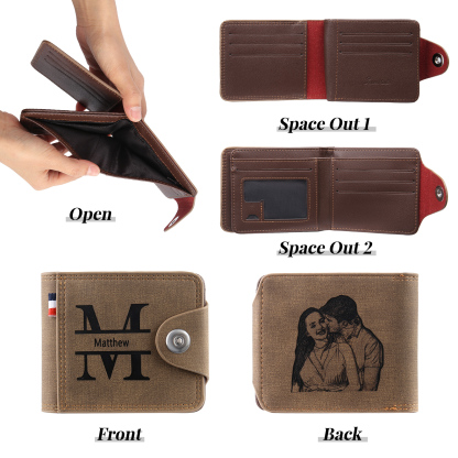 Personalized Name Leather Men's Wallet With Card Slot Engraved Letter & Photo with Gift Box Gift For Him | Jessemade