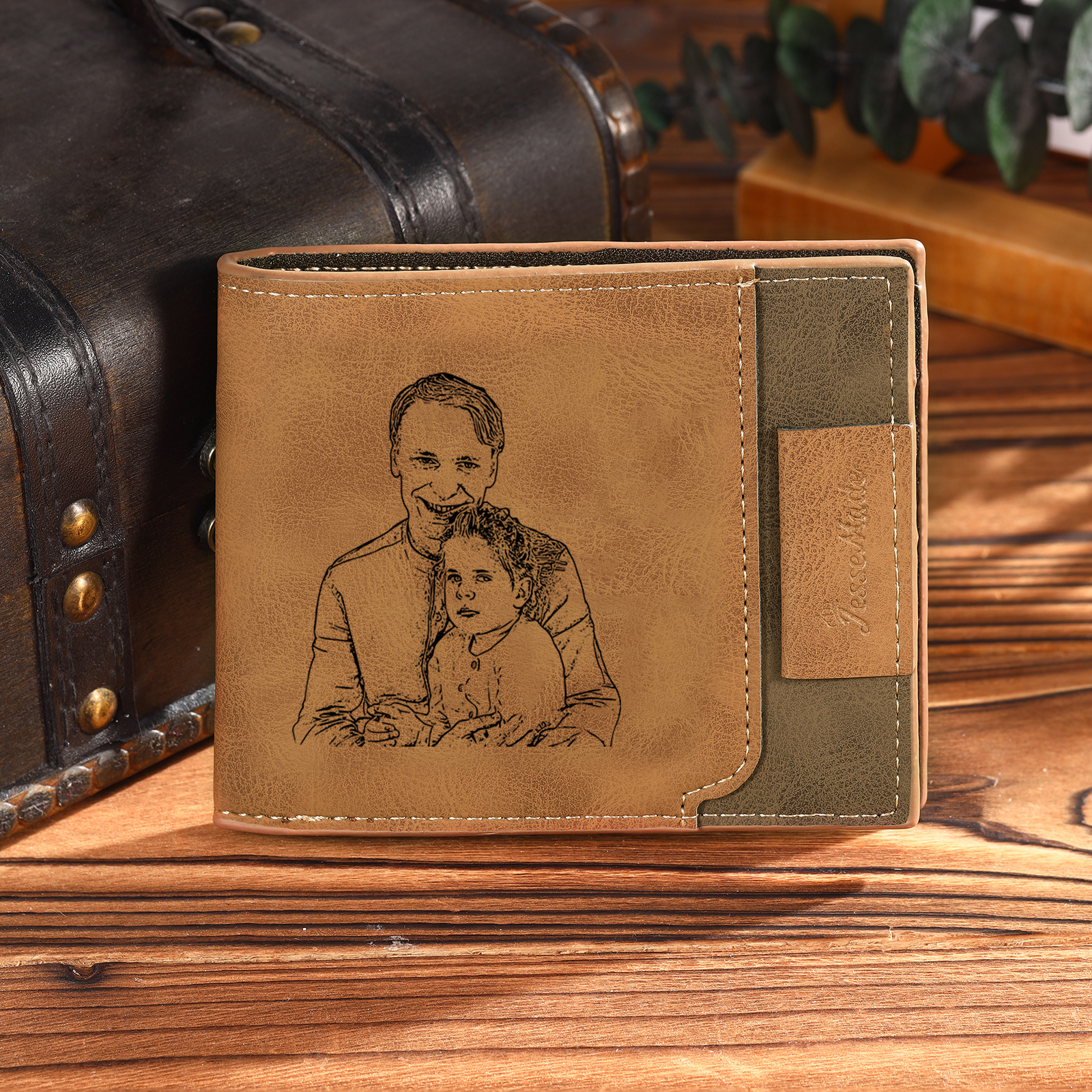 5 Names - Personalized Photo Custom Leather Men's Folding Wallet as a Father's Day Gift for Dad