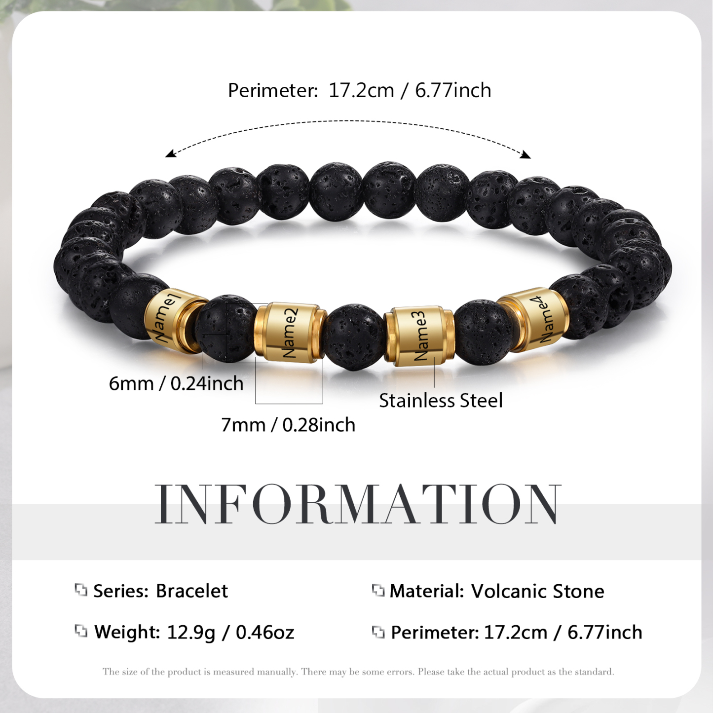 4 Names-Personalized Men's Bracelet Engraved Beads Bracelet Personalized Gift for Him