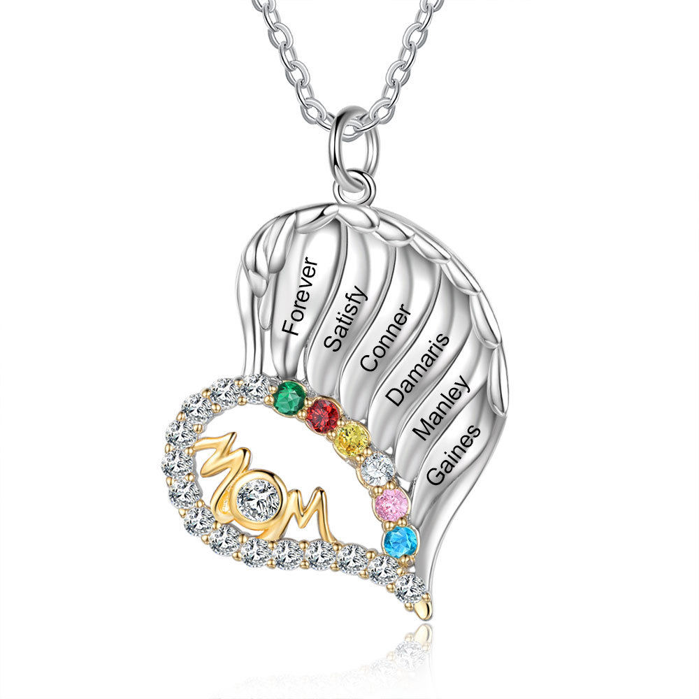 6 Names-Personalized Hearts Necklace Custom Birthstone Necklace Wonderful Gifts for Mom
