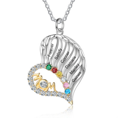 6 Names-Personalized Hearts Necklace Custom Birthstone Necklace Wonderful Gifts for Mom