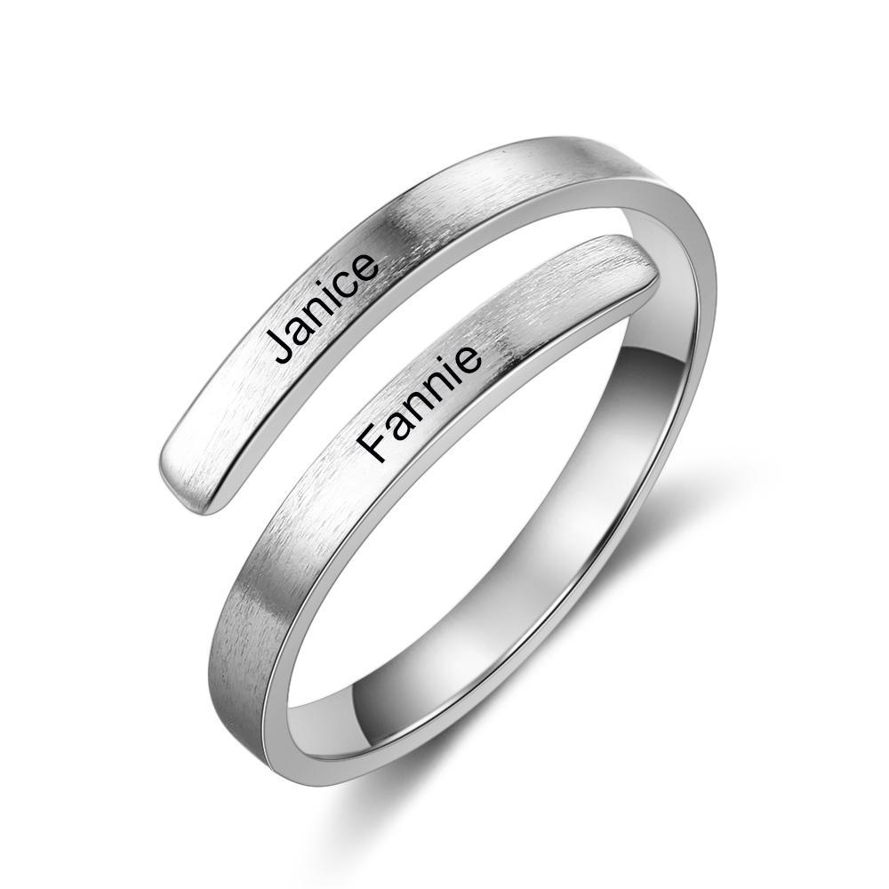 Personalized Name Rings Engraved 2 Names Adjustable Ring Gift for Her