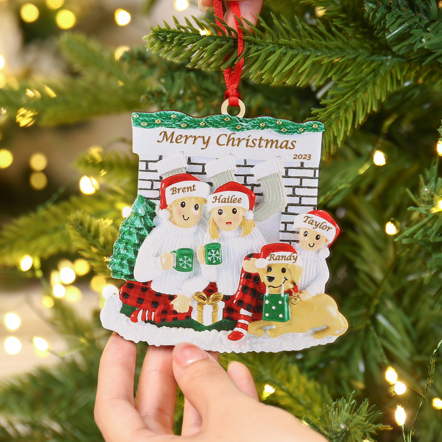 4 Names-Personalized Family Wooden Christmas Xmas Tree Decoration Ornament-Custom 4 Names Hanging Ornament Gifts For Family