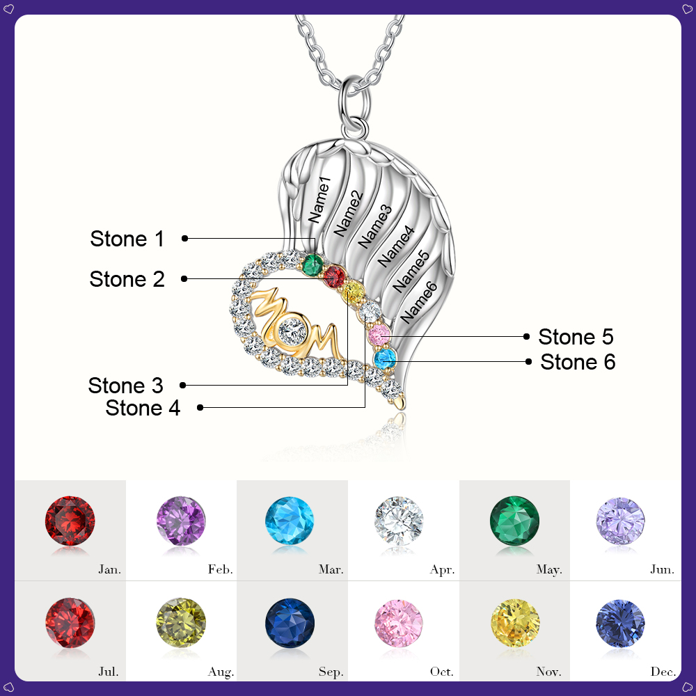 6 Names-Personalized Hearts Necklace Custom Birthstone Necklace Wonderful Gifts for Mom