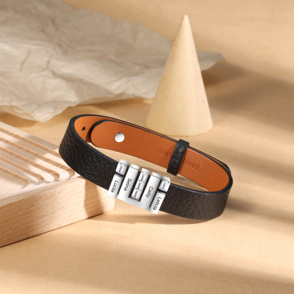 Father's Day Gifts Personalized Leather Bracelet With 4 Names Gifts For Men