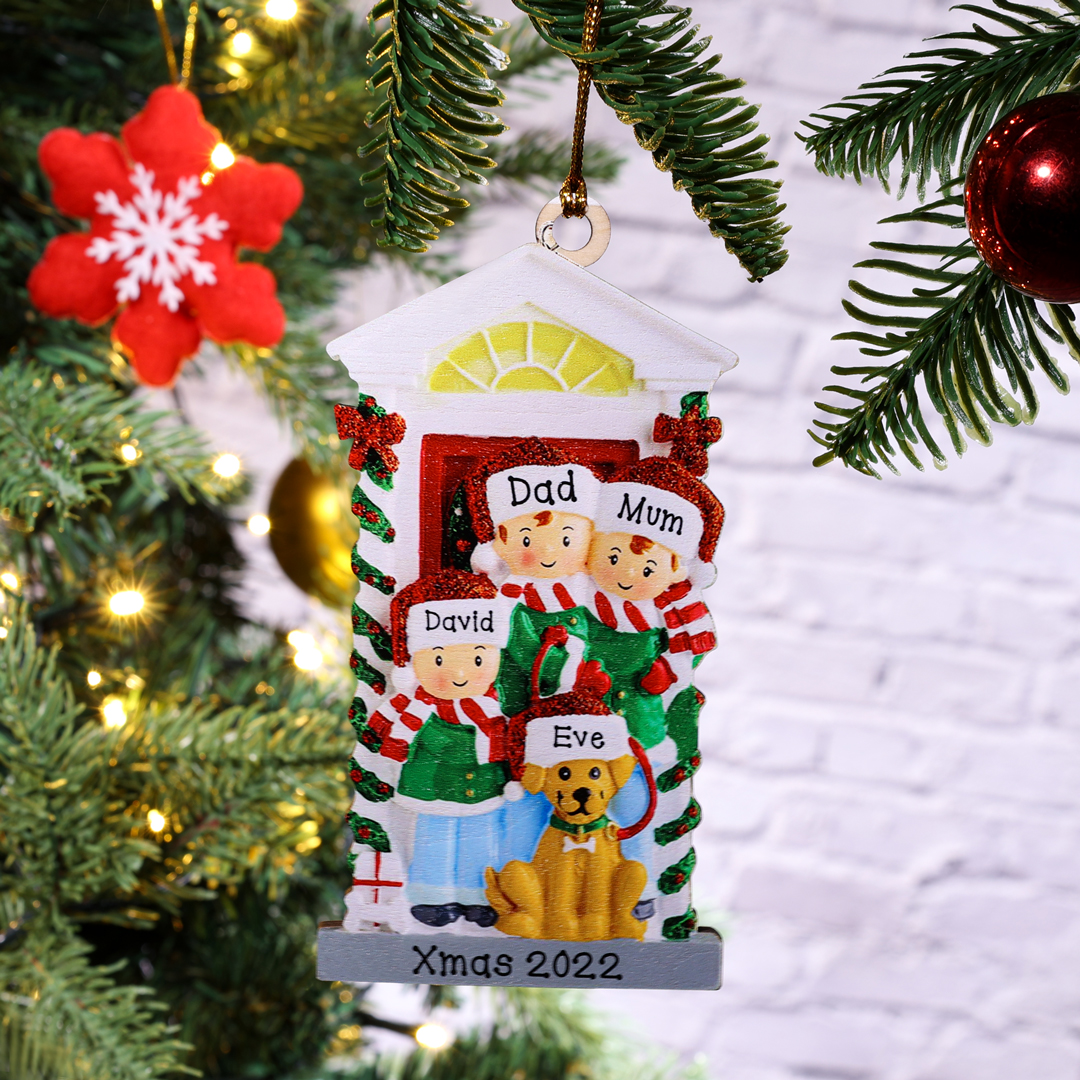 5 Names+Dog Name-Personalized Family Christmas Xmas Tree Decoration Hanging Wooden Ornament with Name-Family with Dog