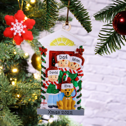 5 Names+Dog Name-Personalized Family Christmas Xmas Tree Decoration Hanging Wooden Ornament with Name-Family with Dog