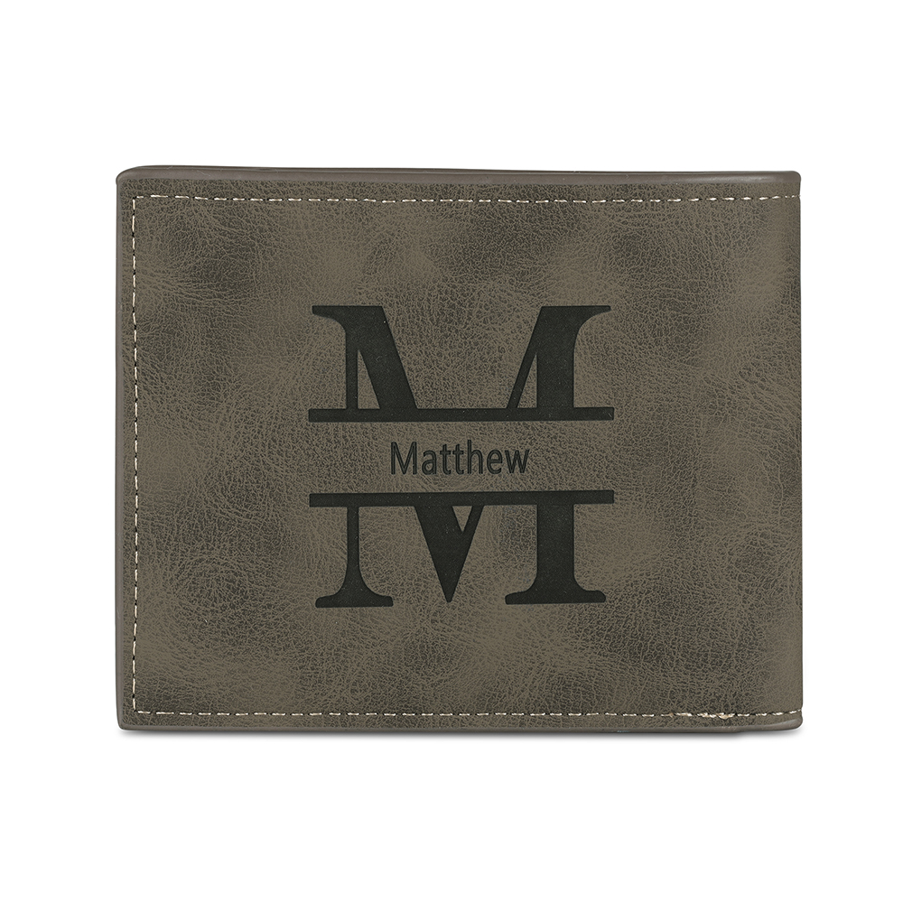 Photo Personalized Leather Men's Wallet Customized Name Letter Folding Wallet Two Colors Available with Gift Box for Dad