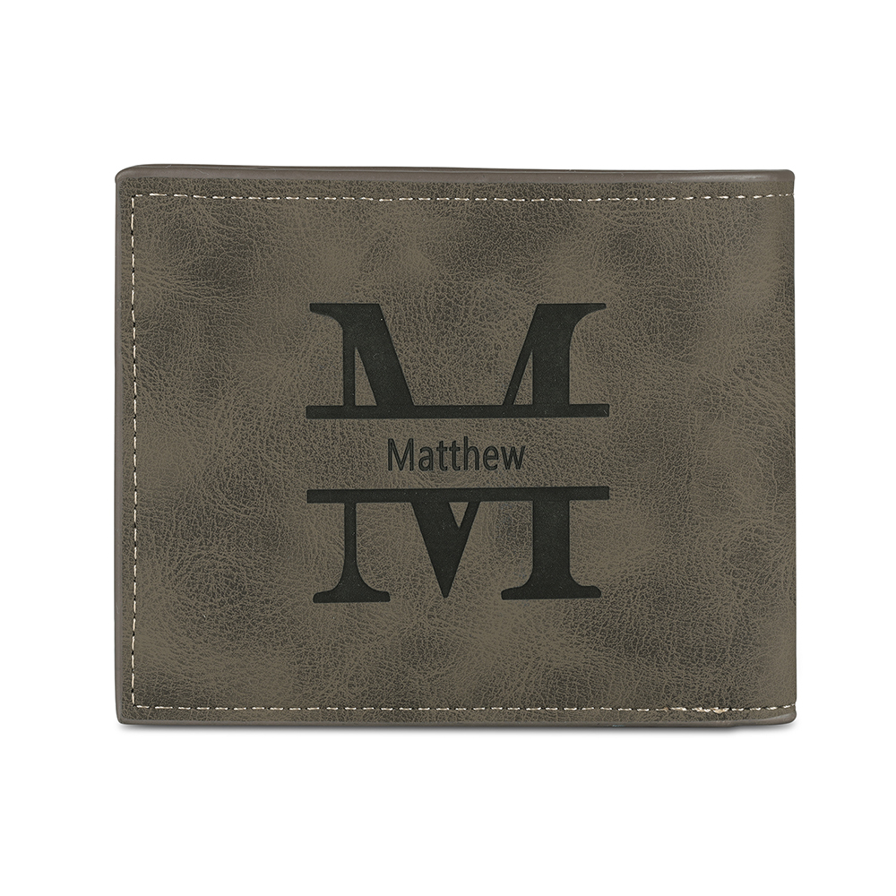 Photo Personalized Leather Men's Wallet Customized Name Letter Folding Wallet Two Colors Available with Gift Box for Dad