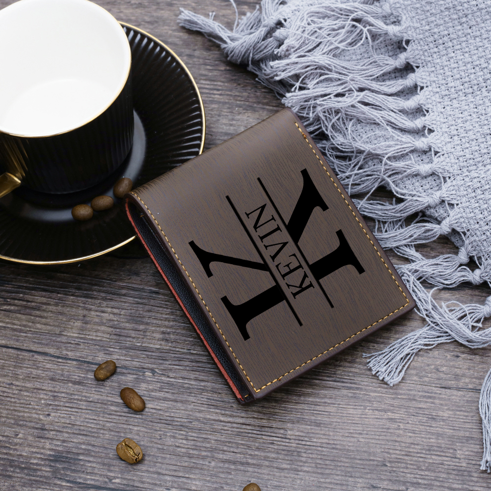 Personalized Leather Wallet Engraved Photo Short Purse Custom Folding Wallet Gifts For Grandpa