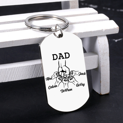 5 Names - Personalized Fist Pendant Keychain Gift Set - Customized Photo Special Gift for Dad