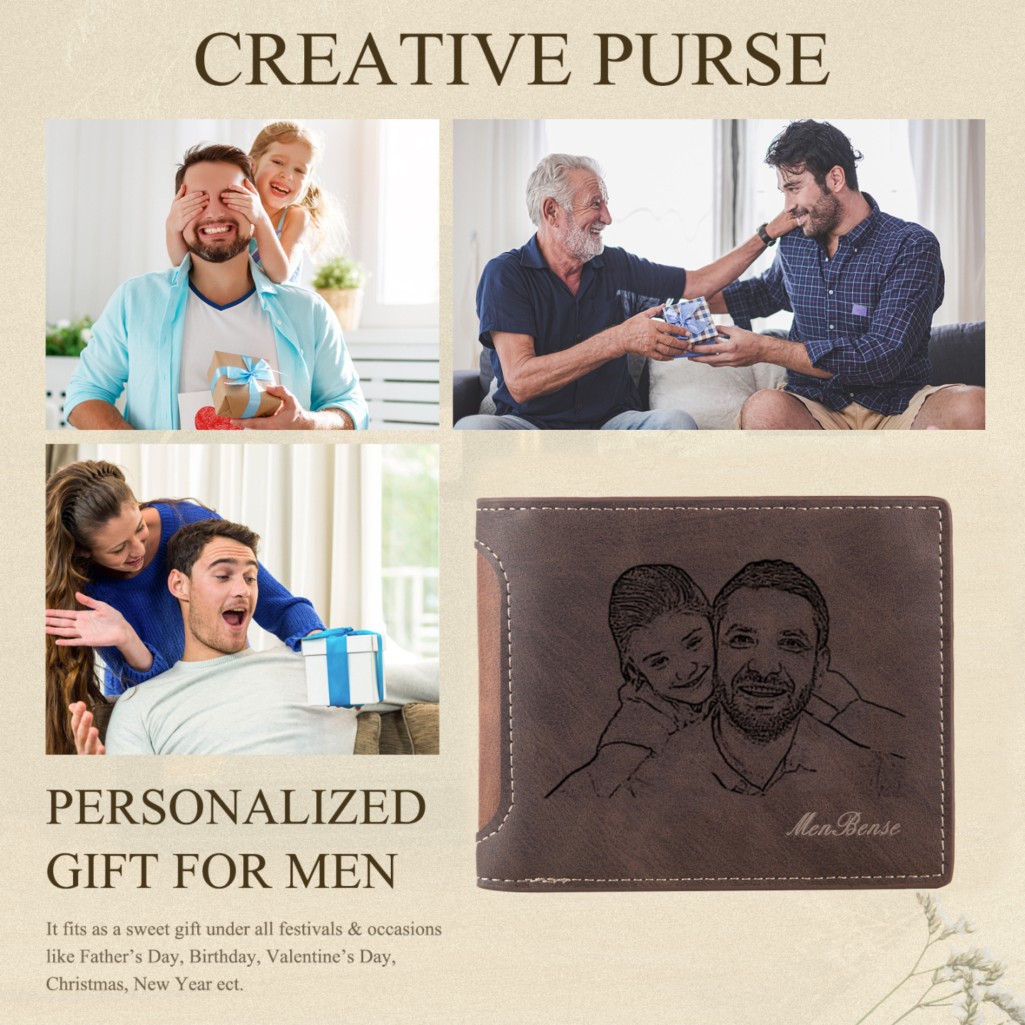 Photo Personalized Leather Wallet Gift Box Set with Keychain Customizable Letter Name Wallet Gift for Him