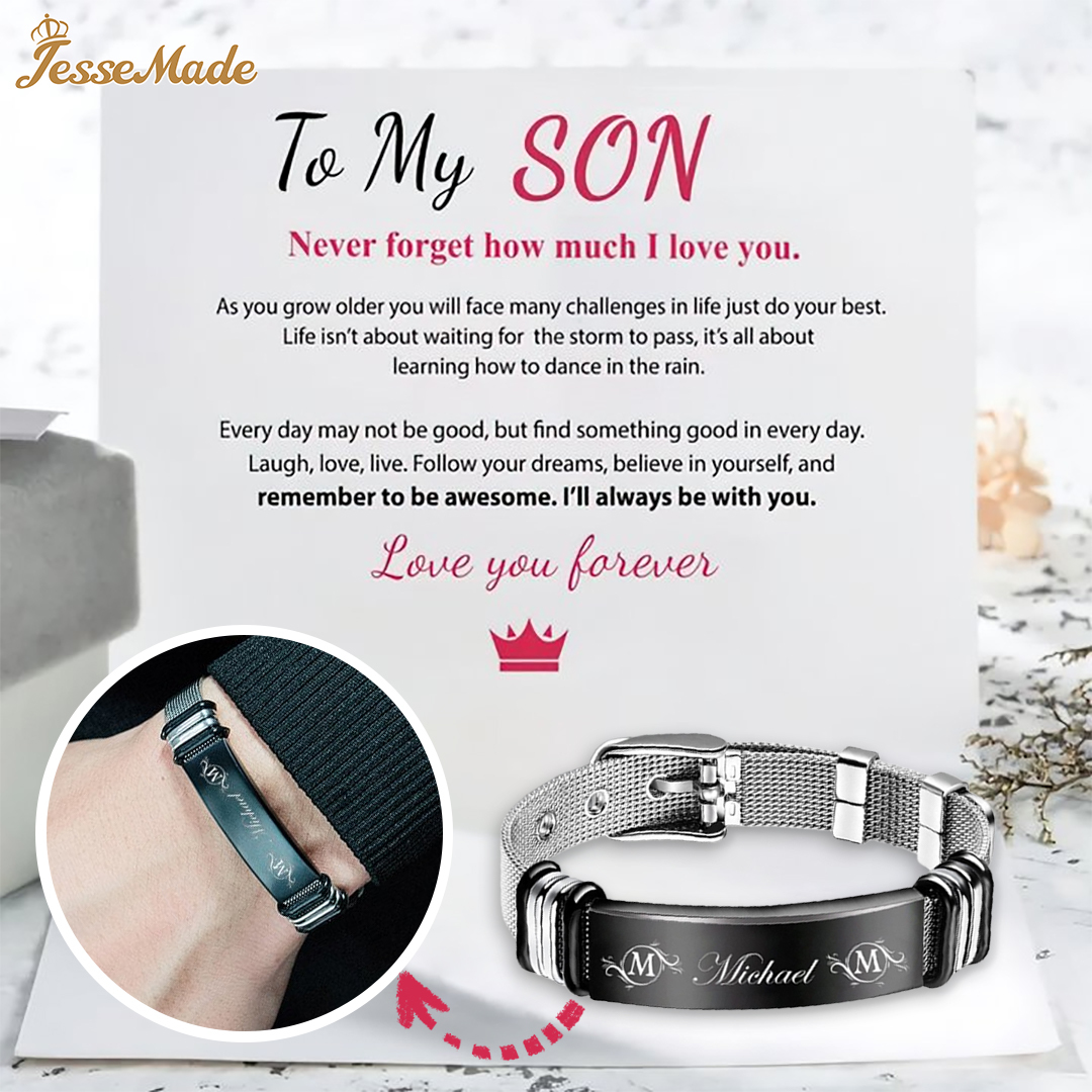 Father's day Personalized Men's Name Bracelet Custom Name Letter Watchband Initial ID Bar Bangle Gifts For him