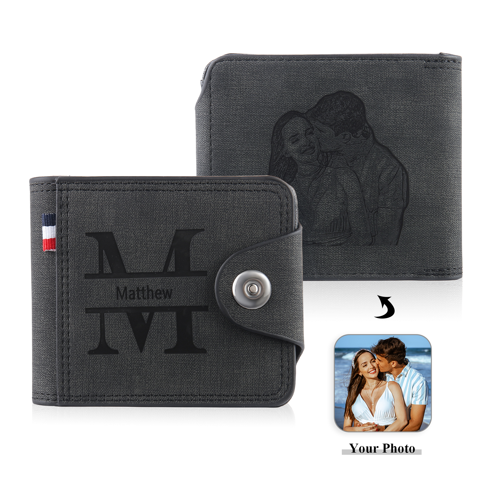 Personalized Name Leather Men's Wallet With Card Slot Engraved Letter And Photo Gift For Him