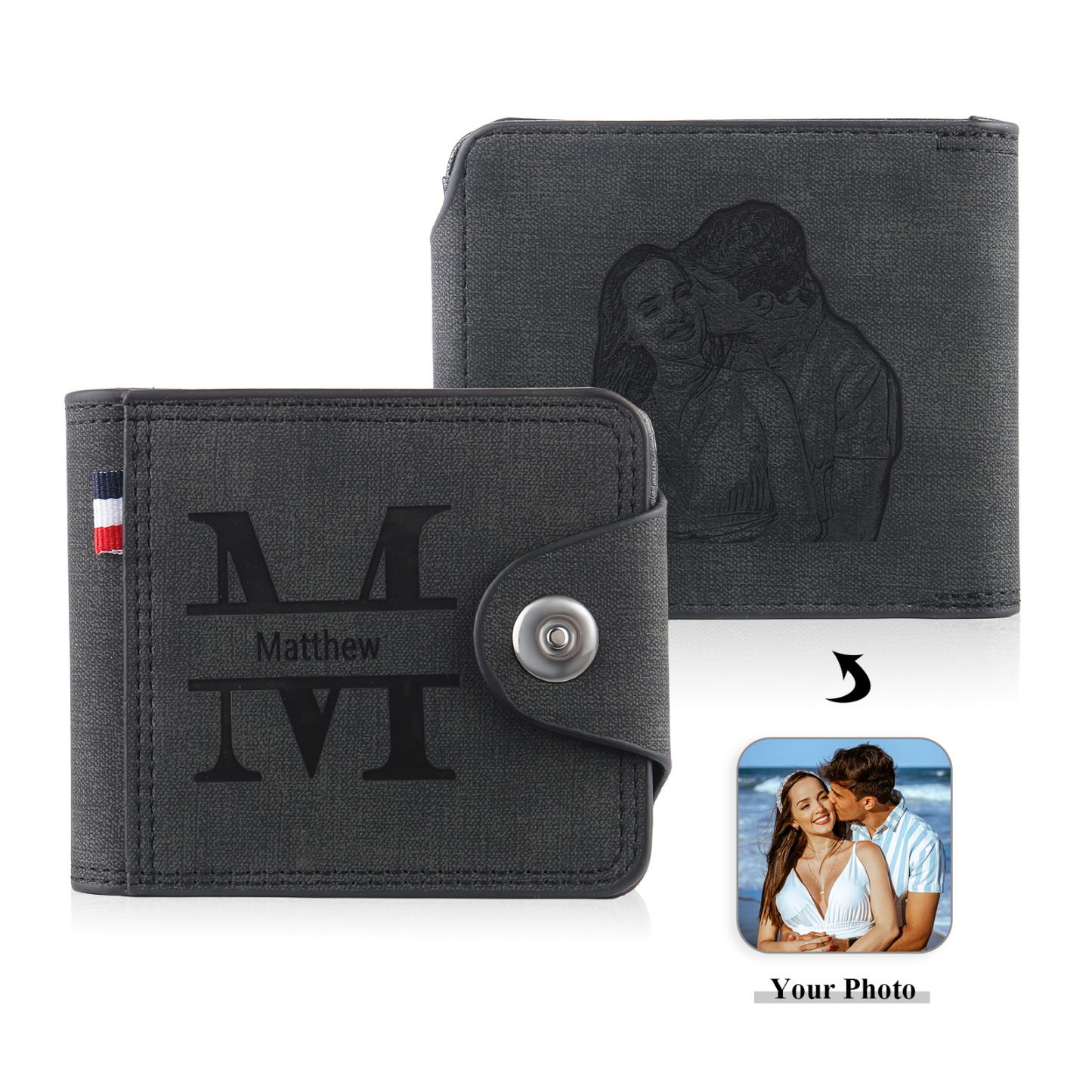 Personalized Name Leather Men's Wallet With Card Slot Engraved Letter And Photo Gift For Him