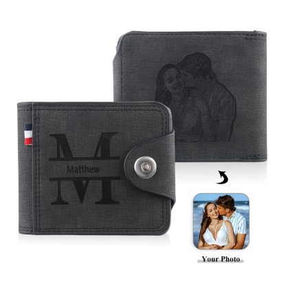 Personalized Name Leather Men's Wallet With Card Slot Engraved Letter And Photo Gift For Him