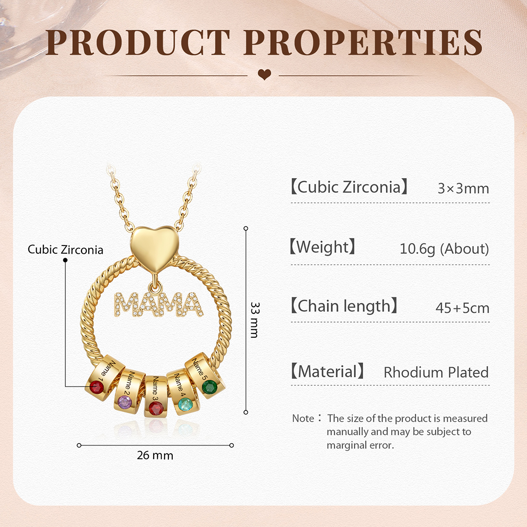 5 Names-Personalized Mom Necklace Set With  Premium Custom Necklace With 5 Birthstones Engraved Names Gift For Mother